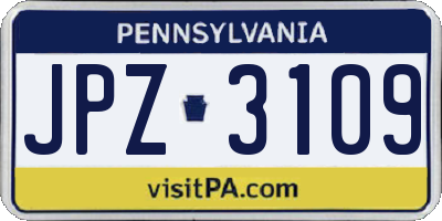 PA license plate JPZ3109