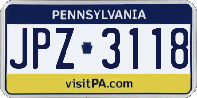 PA license plate JPZ3118