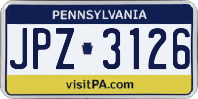 PA license plate JPZ3126