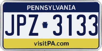 PA license plate JPZ3133