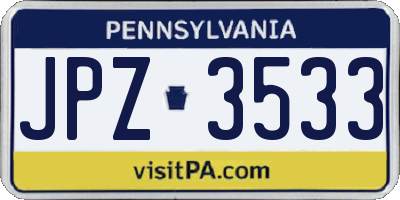 PA license plate JPZ3533
