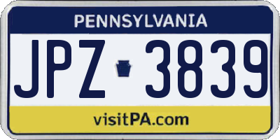 PA license plate JPZ3839
