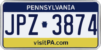 PA license plate JPZ3874