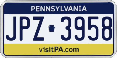 PA license plate JPZ3958