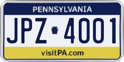 PA license plate JPZ4001