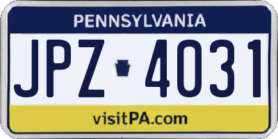 PA license plate JPZ4031