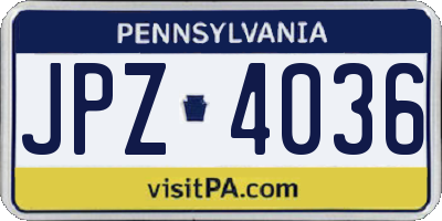 PA license plate JPZ4036