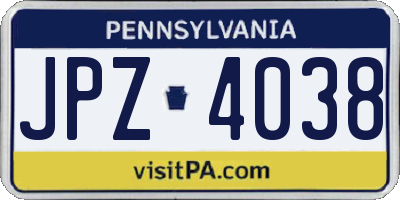 PA license plate JPZ4038