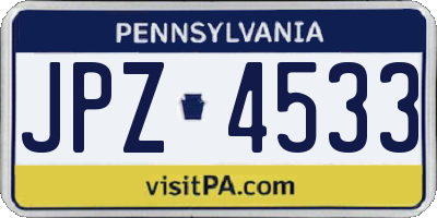 PA license plate JPZ4533