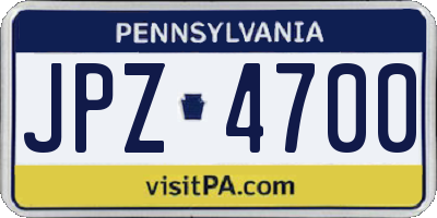 PA license plate JPZ4700