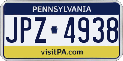 PA license plate JPZ4938