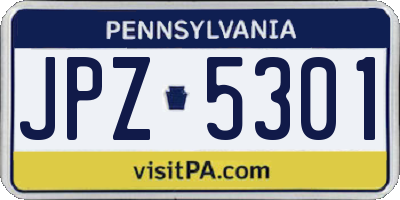 PA license plate JPZ5301