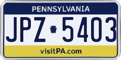 PA license plate JPZ5403