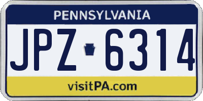 PA license plate JPZ6314