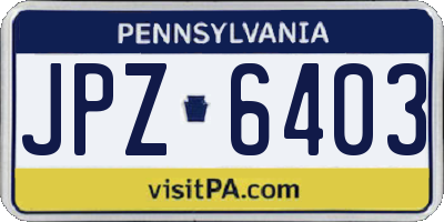 PA license plate JPZ6403