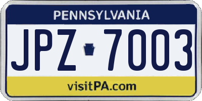 PA license plate JPZ7003