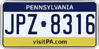 PA license plate JPZ8316