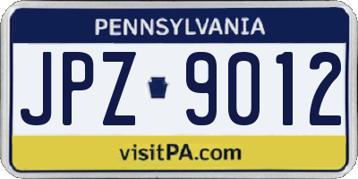 PA license plate JPZ9012