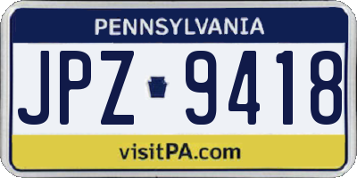 PA license plate JPZ9418
