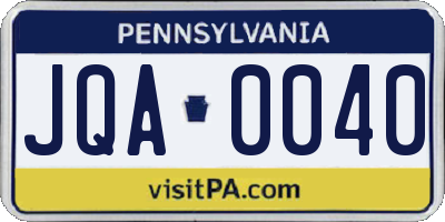 PA license plate JQA0040