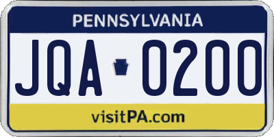 PA license plate JQA0200