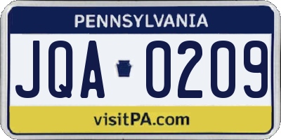 PA license plate JQA0209