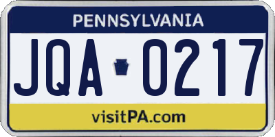 PA license plate JQA0217