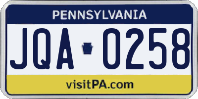 PA license plate JQA0258