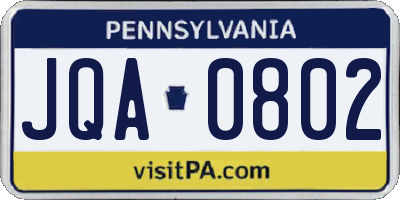 PA license plate JQA0802
