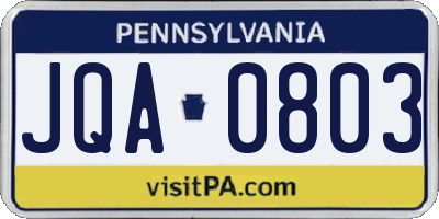 PA license plate JQA0803