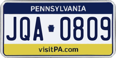 PA license plate JQA0809