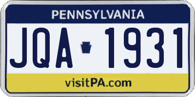 PA license plate JQA1931