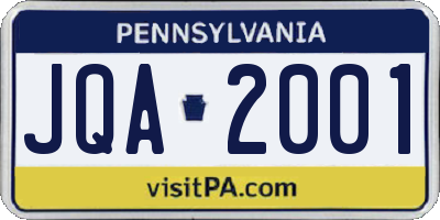 PA license plate JQA2001