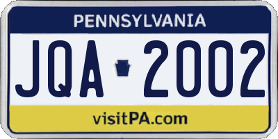 PA license plate JQA2002