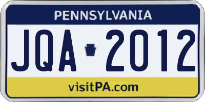 PA license plate JQA2012
