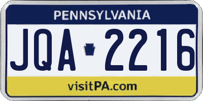 PA license plate JQA2216