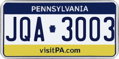 PA license plate JQA3003