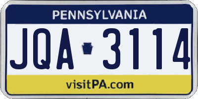PA license plate JQA3114