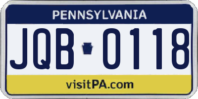 PA license plate JQB0118