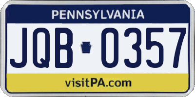PA license plate JQB0357