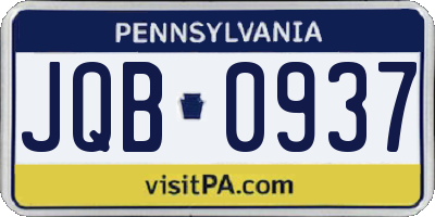 PA license plate JQB0937