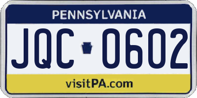 PA license plate JQC0602