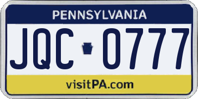 PA license plate JQC0777