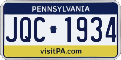 PA license plate JQC1934