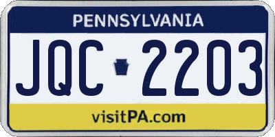 PA license plate JQC2203