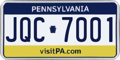 PA license plate JQC7001