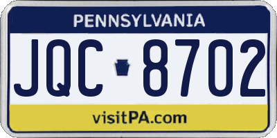PA license plate JQC8702