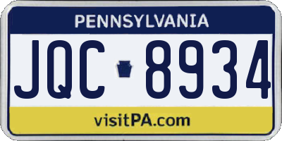 PA license plate JQC8934