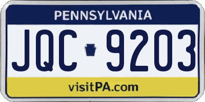 PA license plate JQC9203