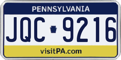 PA license plate JQC9216